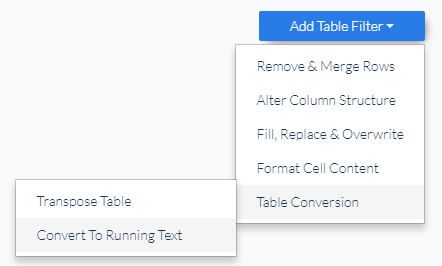 Convert to Running Text filter selected in Docparser to output a single text value instead of a table