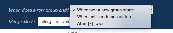 Setting conditions for when a row group ends in Docparser