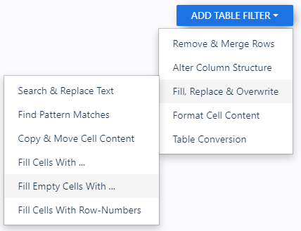 Using the Fill Empty Cells With filter in a table parsing rule in Docparser