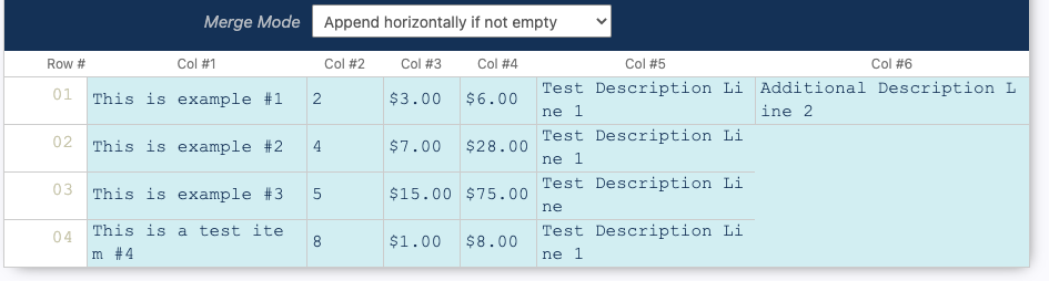 Output view of additional columns added from merged rows