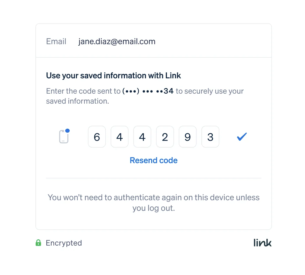 Stripe Link interface to reuse previously saved payment methods