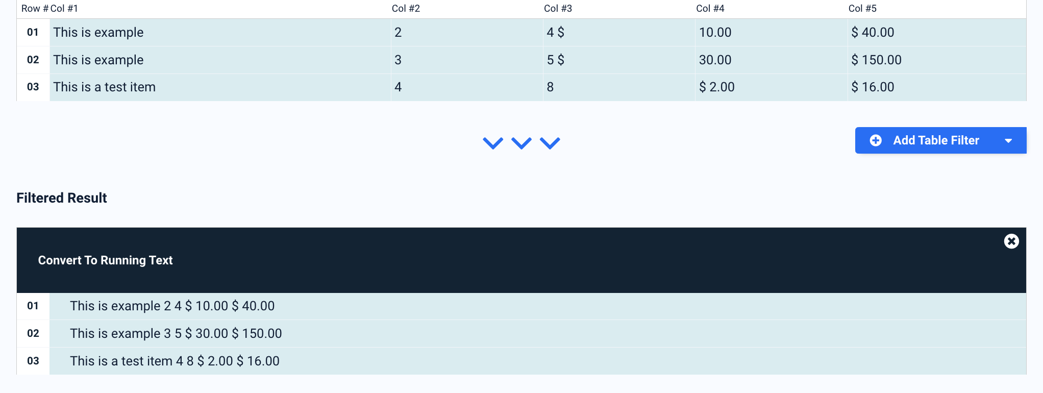 Warning message shown when applying Convert to Running Text filter in Docparser